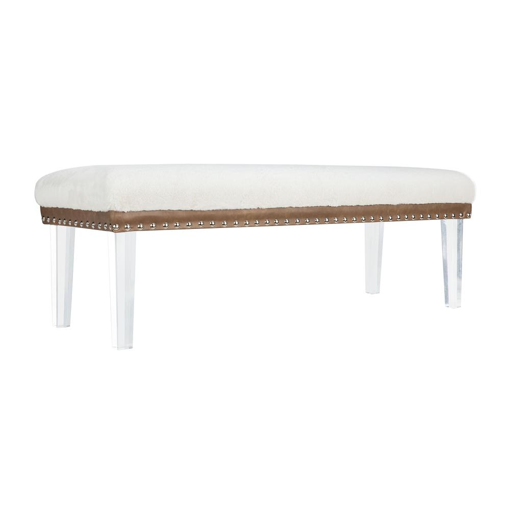 a  Modern Luxury Faux Fur Upholstered Bench with Clear Acrylic Legs. Picture 2