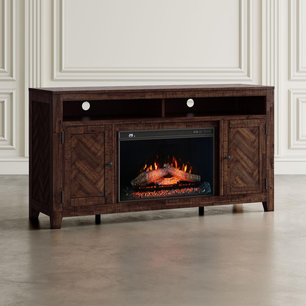 60" Chevron Fireplace Storage Console TV Stand with Electric Fireplace. Picture 12