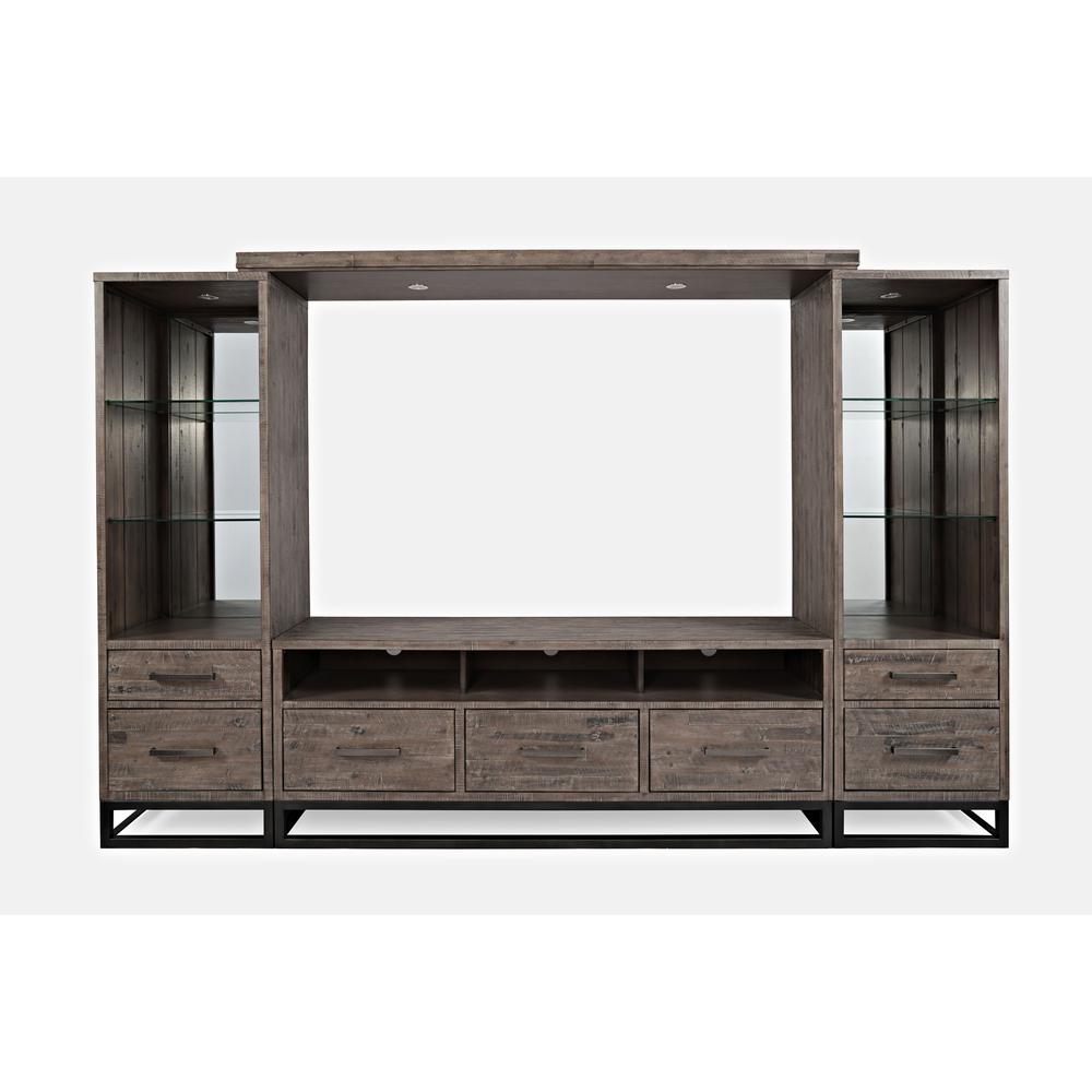 Distressed Acacia Entertainment Center with 70'' TV Console and LED Lights. Picture 1