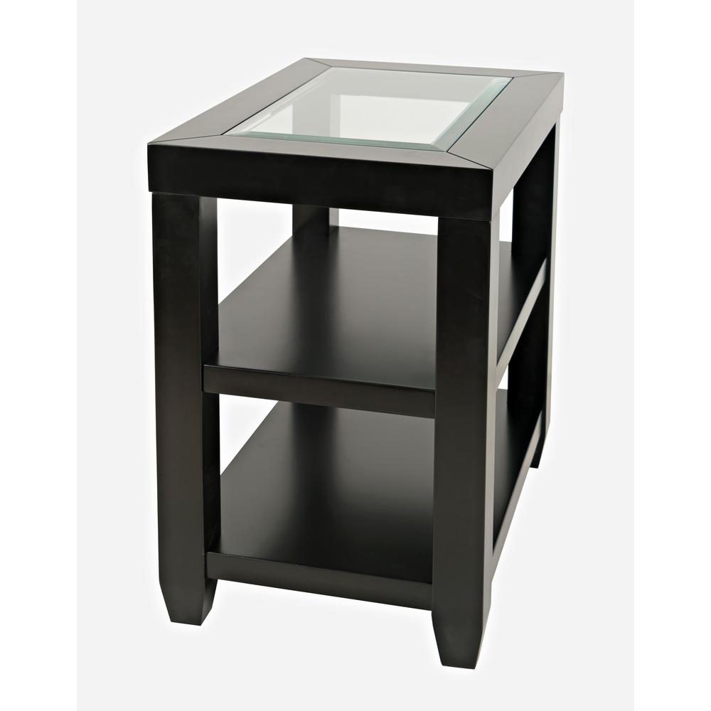 Contemporary Glass Inlay Chair Side End Table with Storage. Picture 2