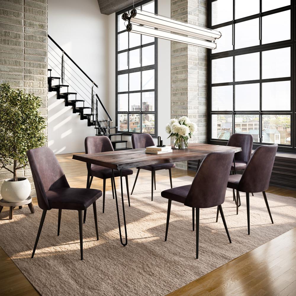 Seven Piece Solid Acacia Dining Set with Upholstered Mid-Century Modern Chairs. Picture 10