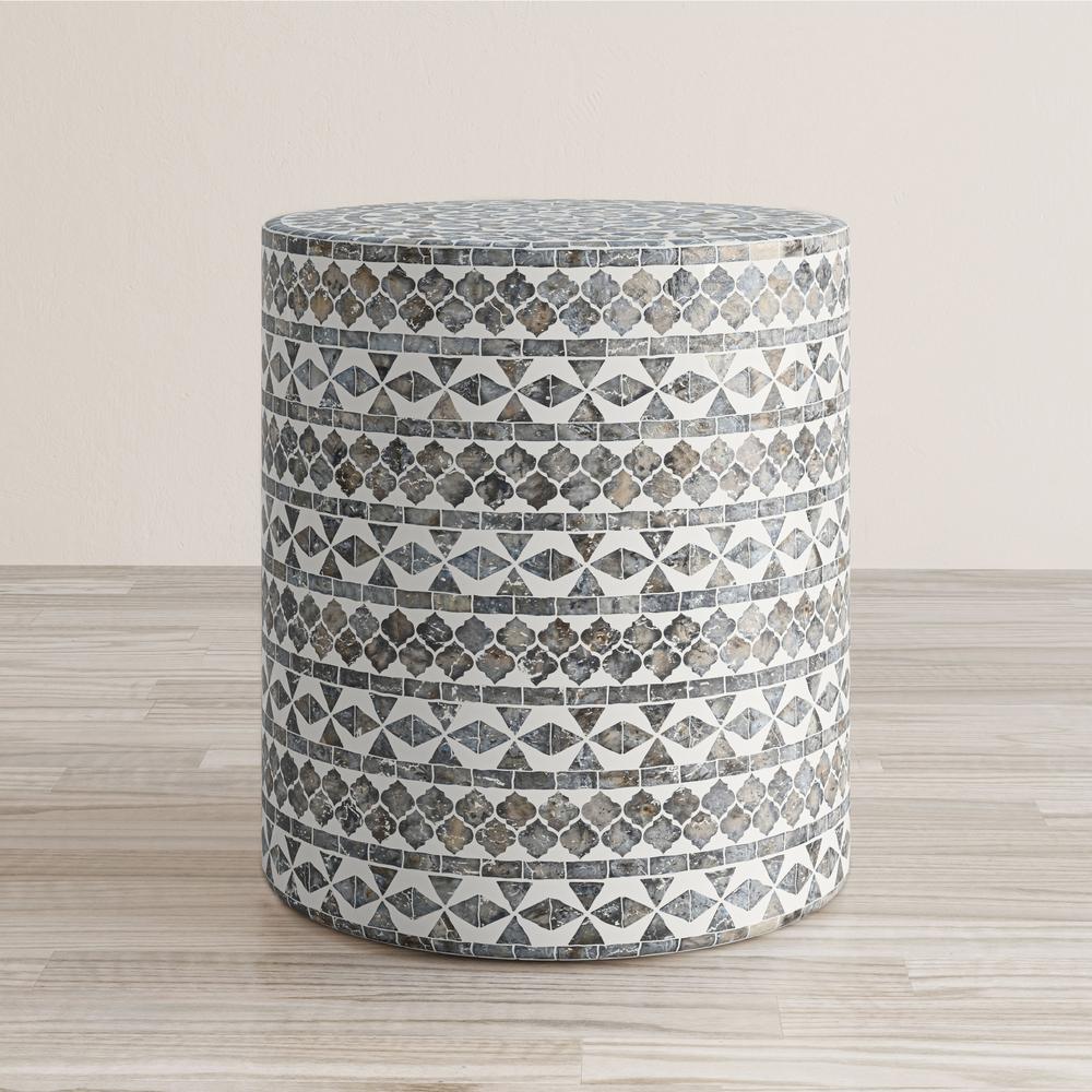 Round Terrazzo Handcrafted Capiz Shell Accent Table. Picture 1