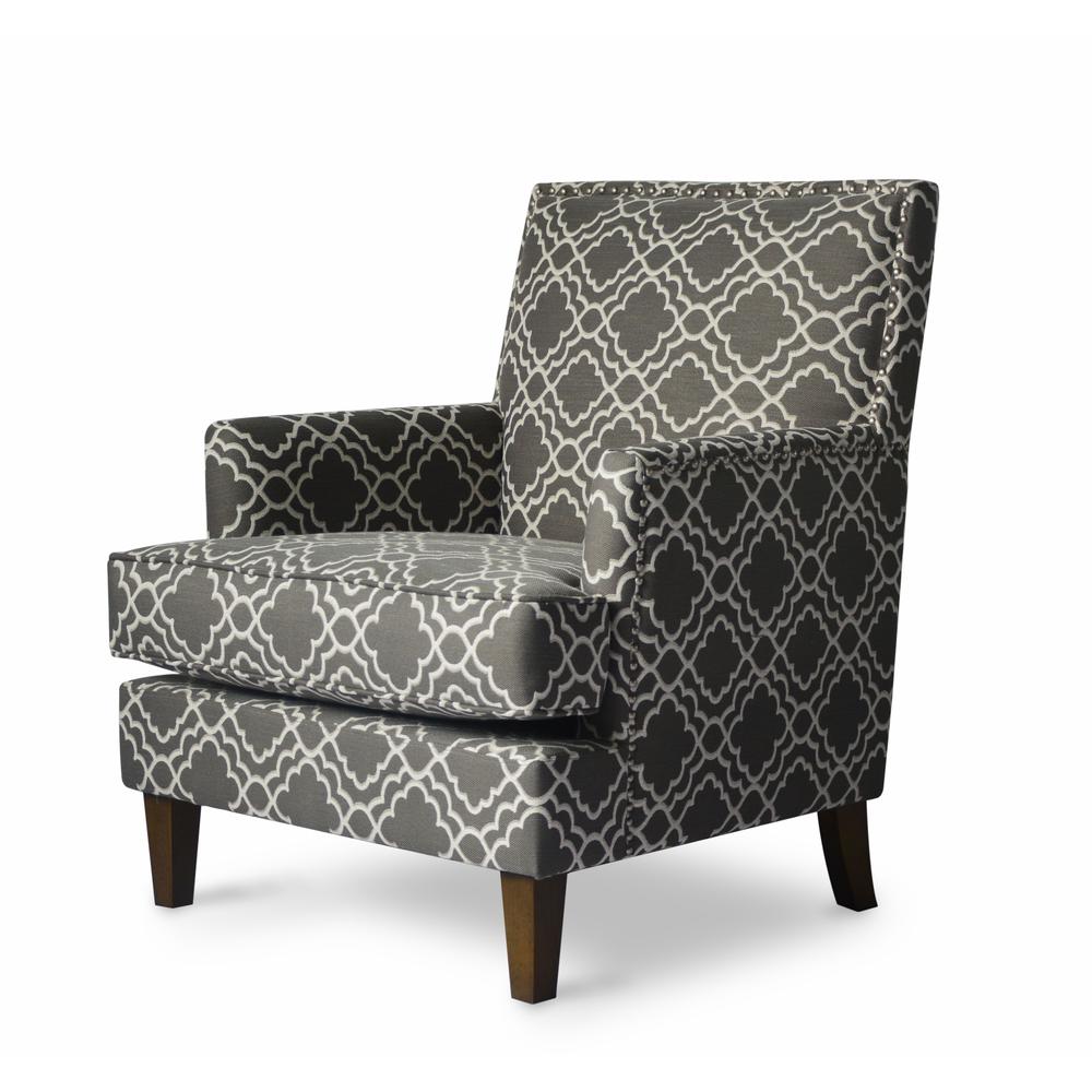 Contemporary Geometric Upholstered Accent Chair with Nailhead Trim. Picture 9