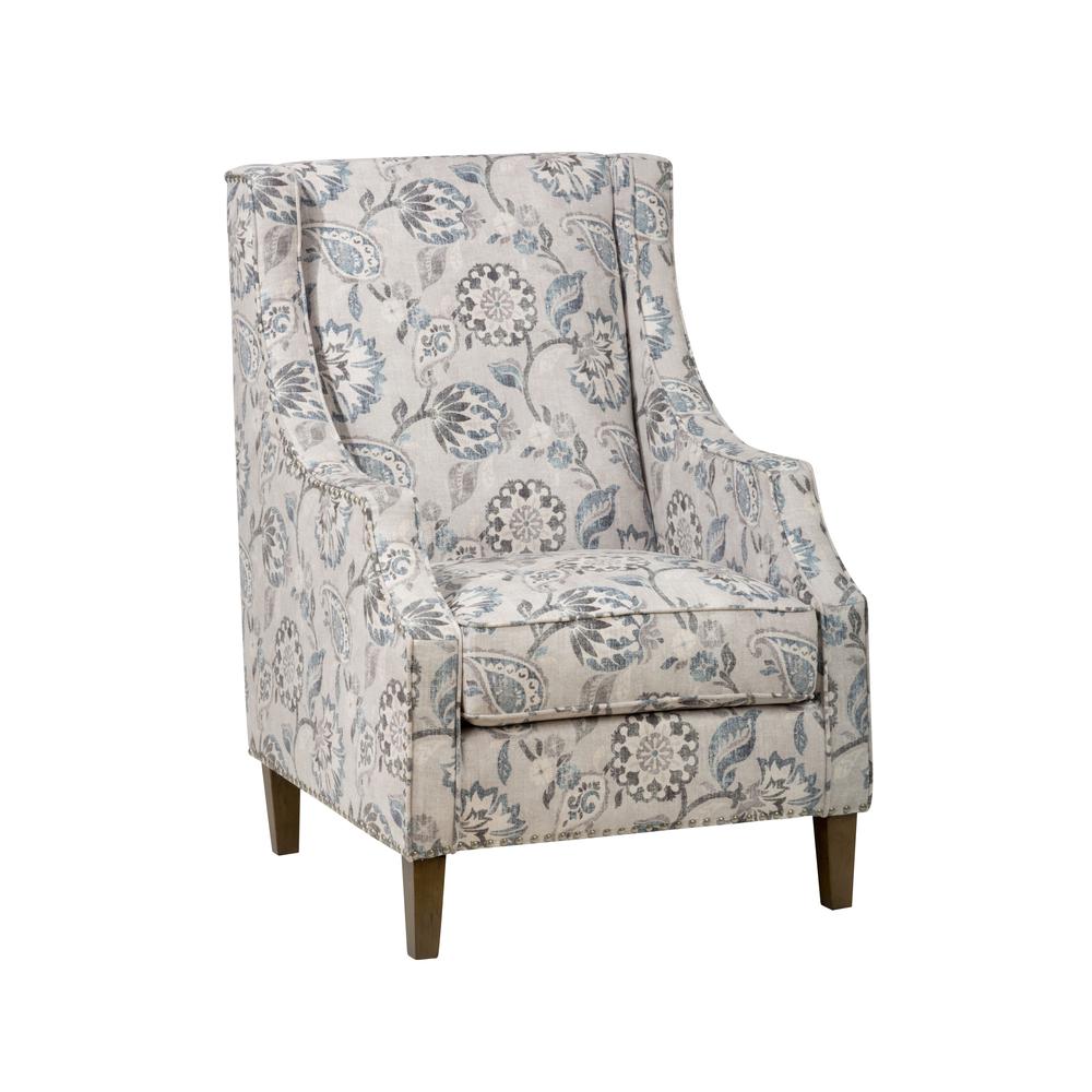 Paisley Fabric Transitional Upholstered Accent Chair with Nailhead Trim. Picture 2