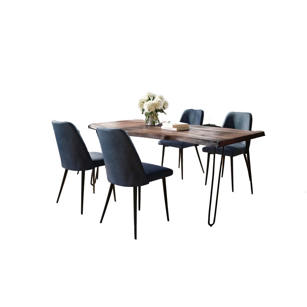 Five Piece Solid Acacia Dining Set with Upholstered Mid-Century Modern Chairs. Picture 2