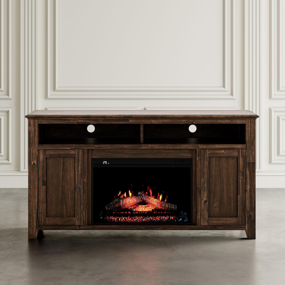 Transitional Rustic 60" Storage Console TV Stand with Electric Fireplace. Picture 10