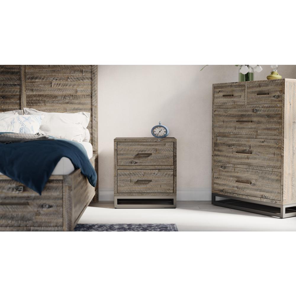 Modern Coastal 25" Distressed Acacia Nightstand with USB Charging. Picture 12