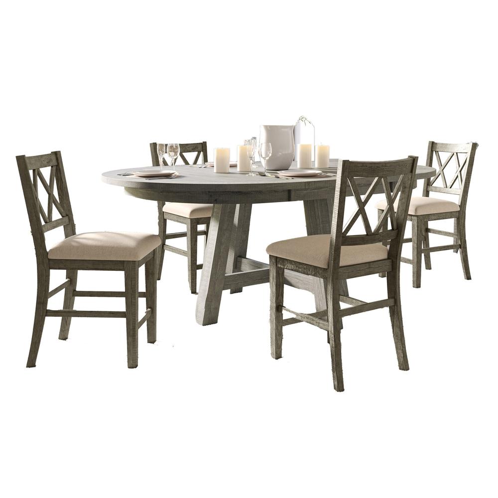 Rustic Five Piece Counter Height Dining Table Set with Cross Back Stools. Picture 1