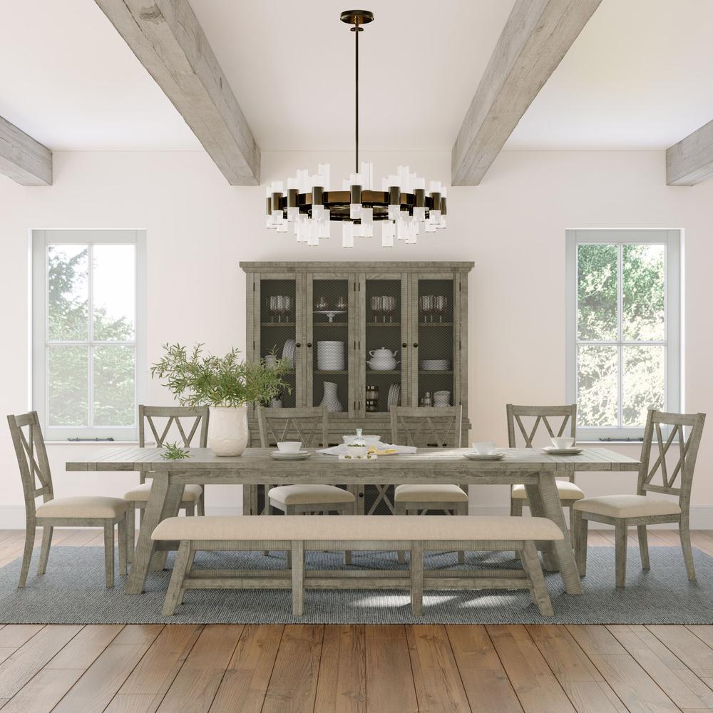 Rustic Distressed Pine 127" Trestle Dining Table with Two Extension Leaves. Picture 11