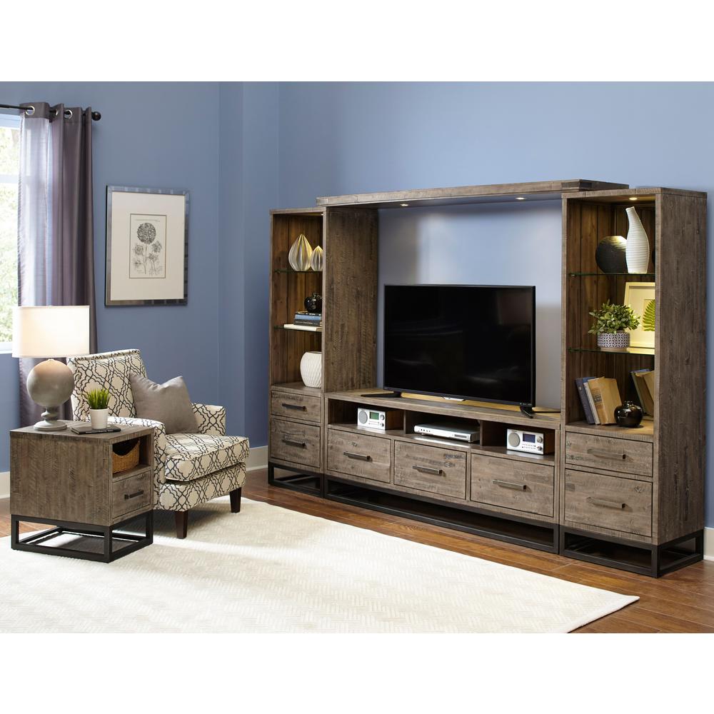 Distressed Acacia Entertainment Center with 70'' TV Console and LED Lights. Picture 7