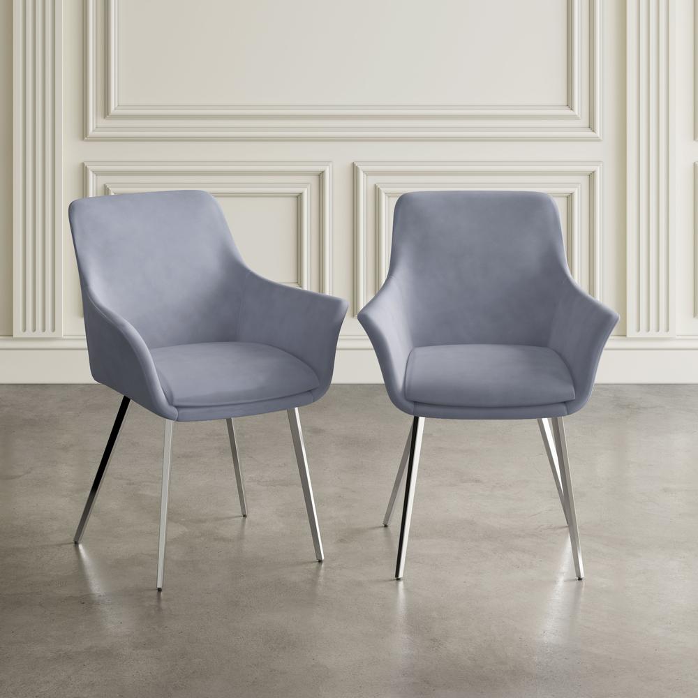Modern Upholstered Platinum Dining Chair with Chrome Legs (Set of 2). Picture 11