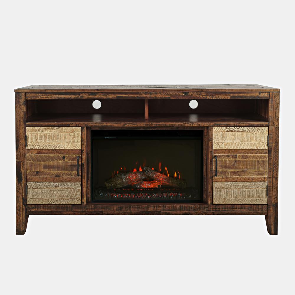 Painted Canyon Rustic 60" Storage Console TV Stand with Electric Fireplace. Picture 1