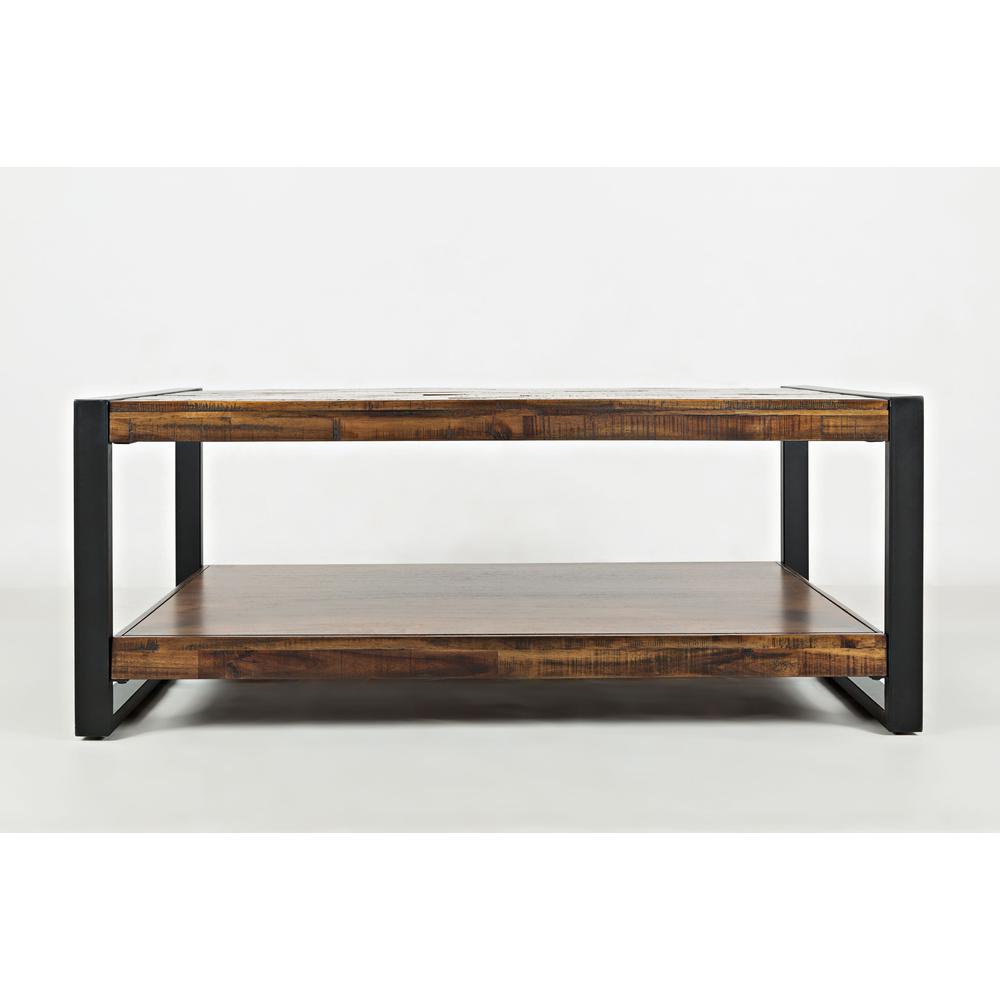 Modern Industrial Distressed Acacia 48" Coffee Table. Picture 1