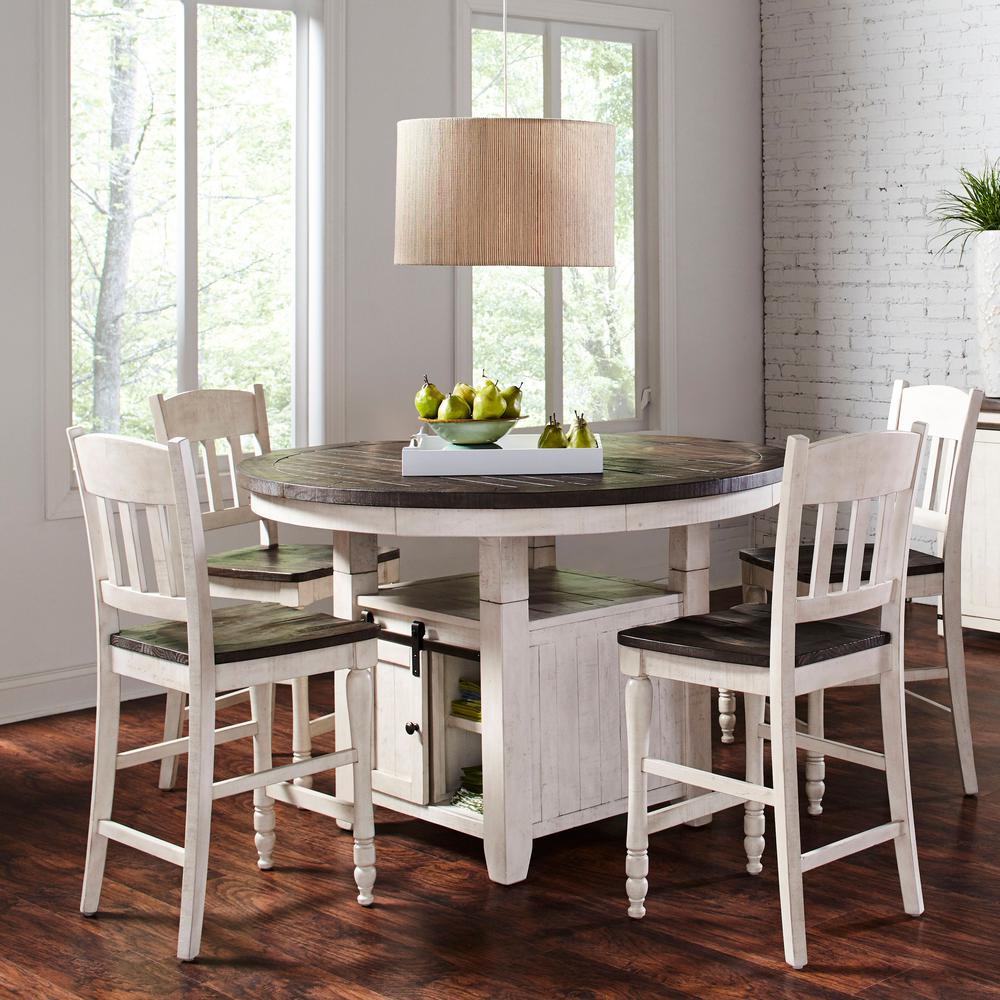 Rustic Farmhouse Five Piece Reclaimed Solid Wood Counter Height Round Dining Set. Picture 7