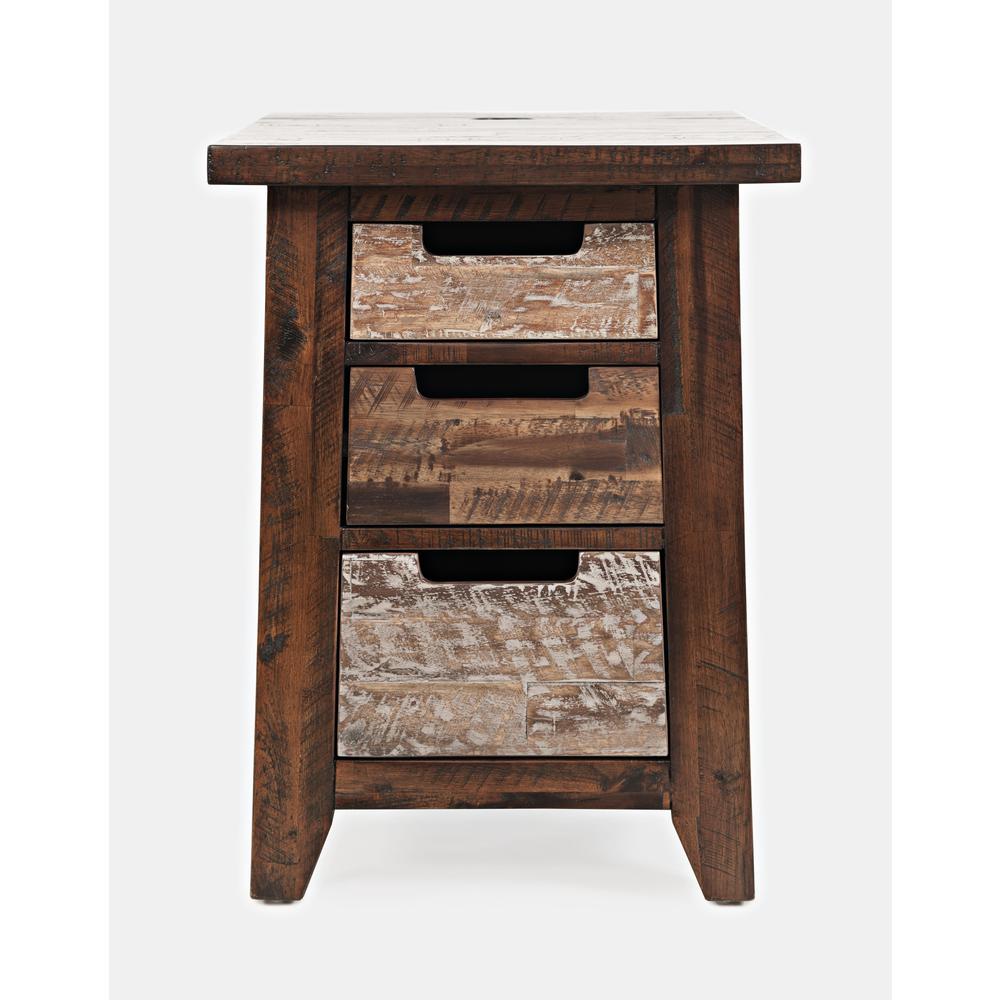 Rustic Solid Acacia USB Charging End Table. Picture 1
