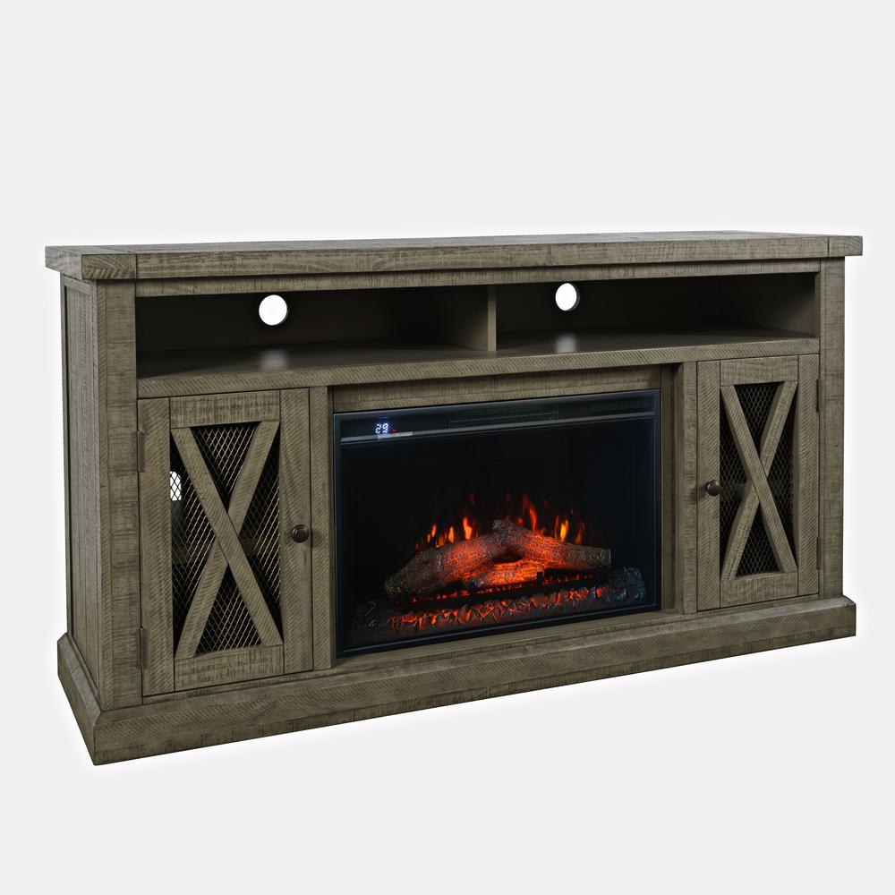 Telluride Rustic Solid Pine 60" Storage Console TV Stand with Electric Fireplace. Picture 2
