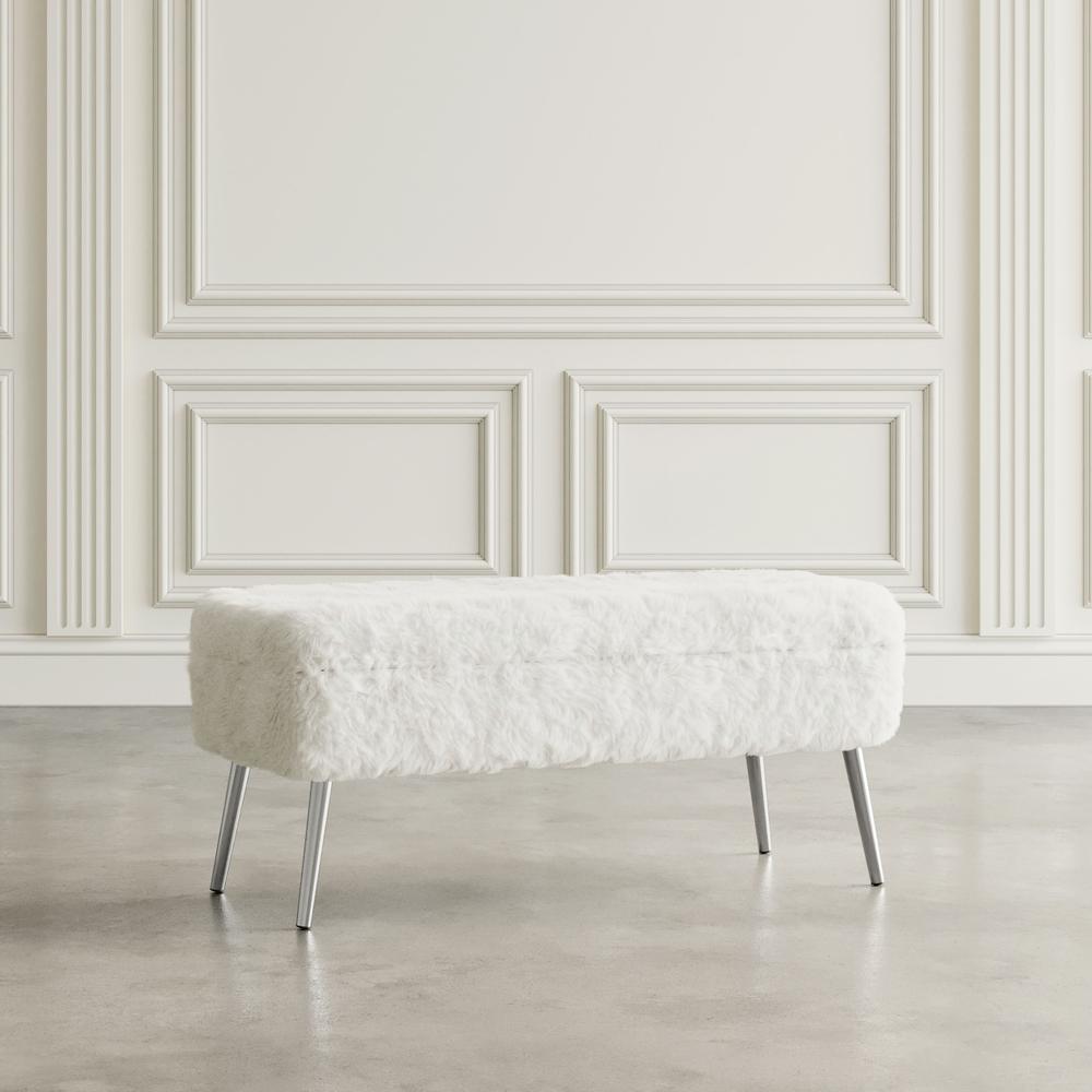 Luxury Plush Faux Fur Upholstered Storage Bench. Picture 11