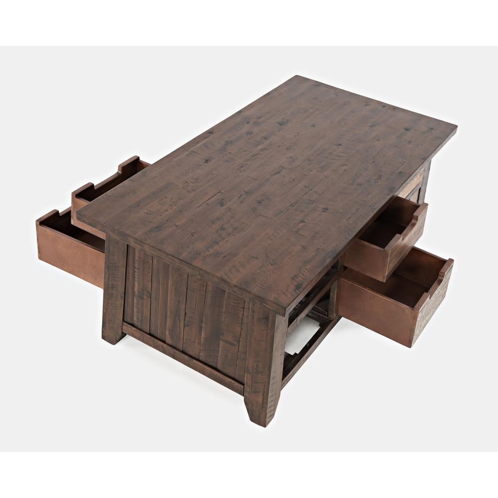Rustic Solid Acacia Box Coffee Table with Pull-Through Drawers and Caster Wheels. Picture 6