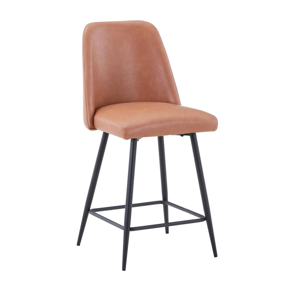 Mid-Century Modern Faux Leather Upholstered Counter Height Barstool (Set of 2). Picture 2