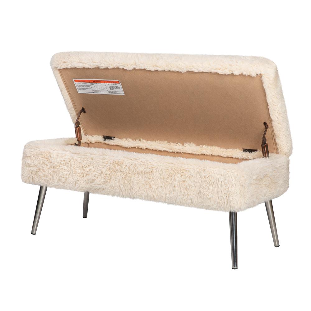 Luxury Plush Faux Fur Upholstered Storage Bench. Picture 5