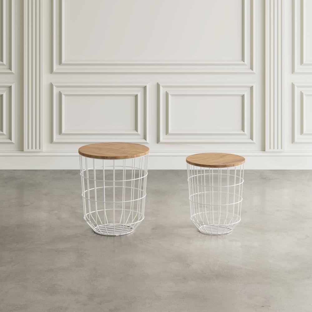 Nested Storage Solid Wood and Metal Basket End Tables (Set of 2). Picture 10