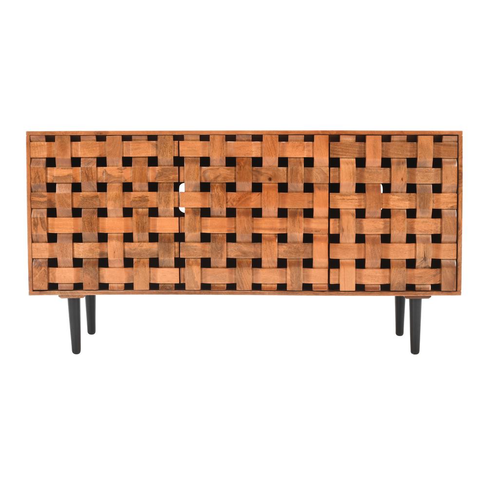 Trent 60" Solid Wood Modern Woven Three Door Accent Storage Cabinet Sideboard. Picture 1