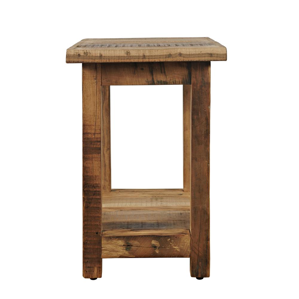 ustic Reclaimed Solid Wood Chairside End Table with Storage Shelf. Picture 1