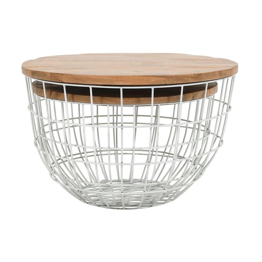 Rondo Nested Storage Solid Wood and Metal Basket Coffee Tables (Set of 2). Picture 4