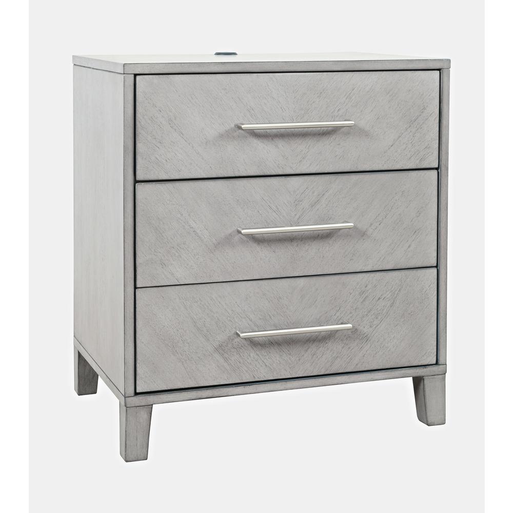 Contemporary Modern 28" USB Charging Nightstand with Drawers and Metal Hardware. Picture 3