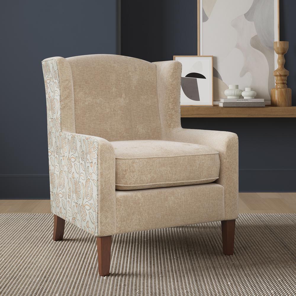 Thompson Traditional Classic Wingback Upholstered Accent Chair, Blue Paisley. Picture 2