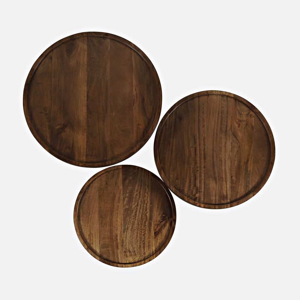 Mid-Century Modern Solid Hardwood Round Accent Tables (Set of 3). Picture 3