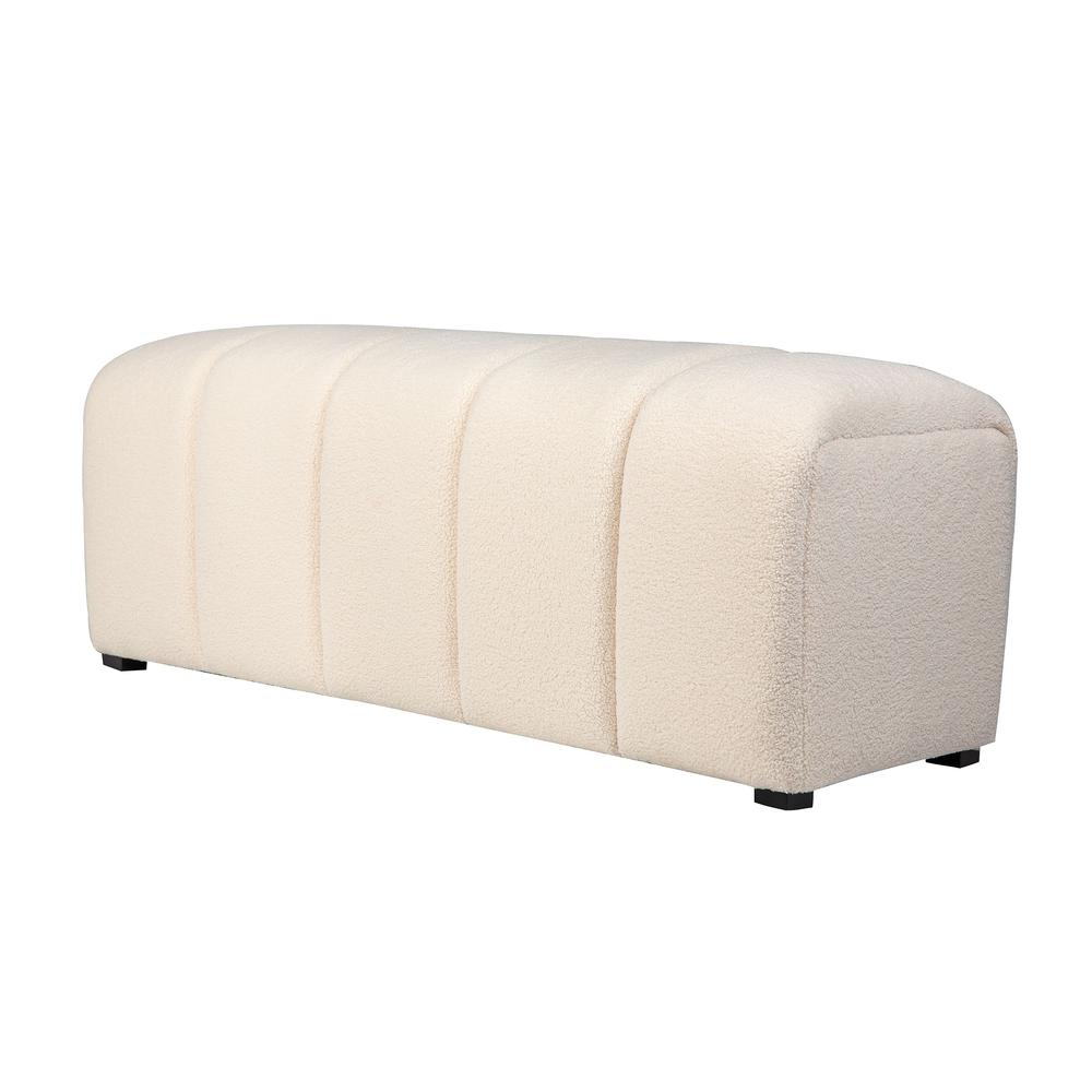 Contemporary Modern Ivory Boucle Upholstered Plush Bench. Picture 2