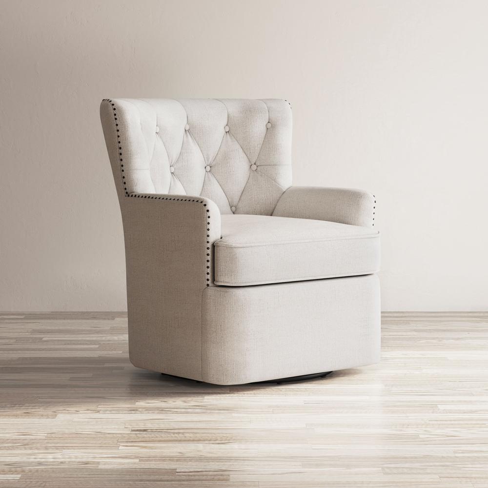 Transitional Upholstered Swivel Chair with Nailhead Trim. Picture 6