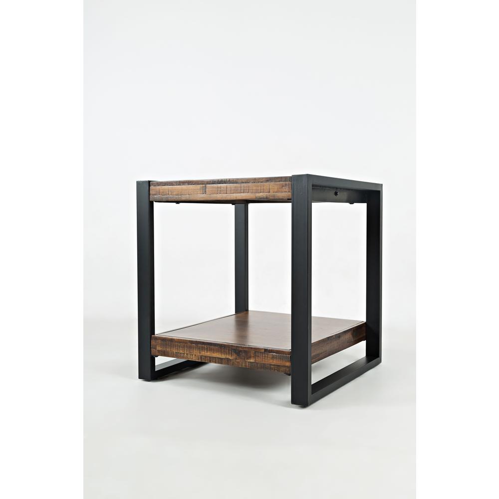Modern Industrial Distressed Acacia End Table. Picture 2