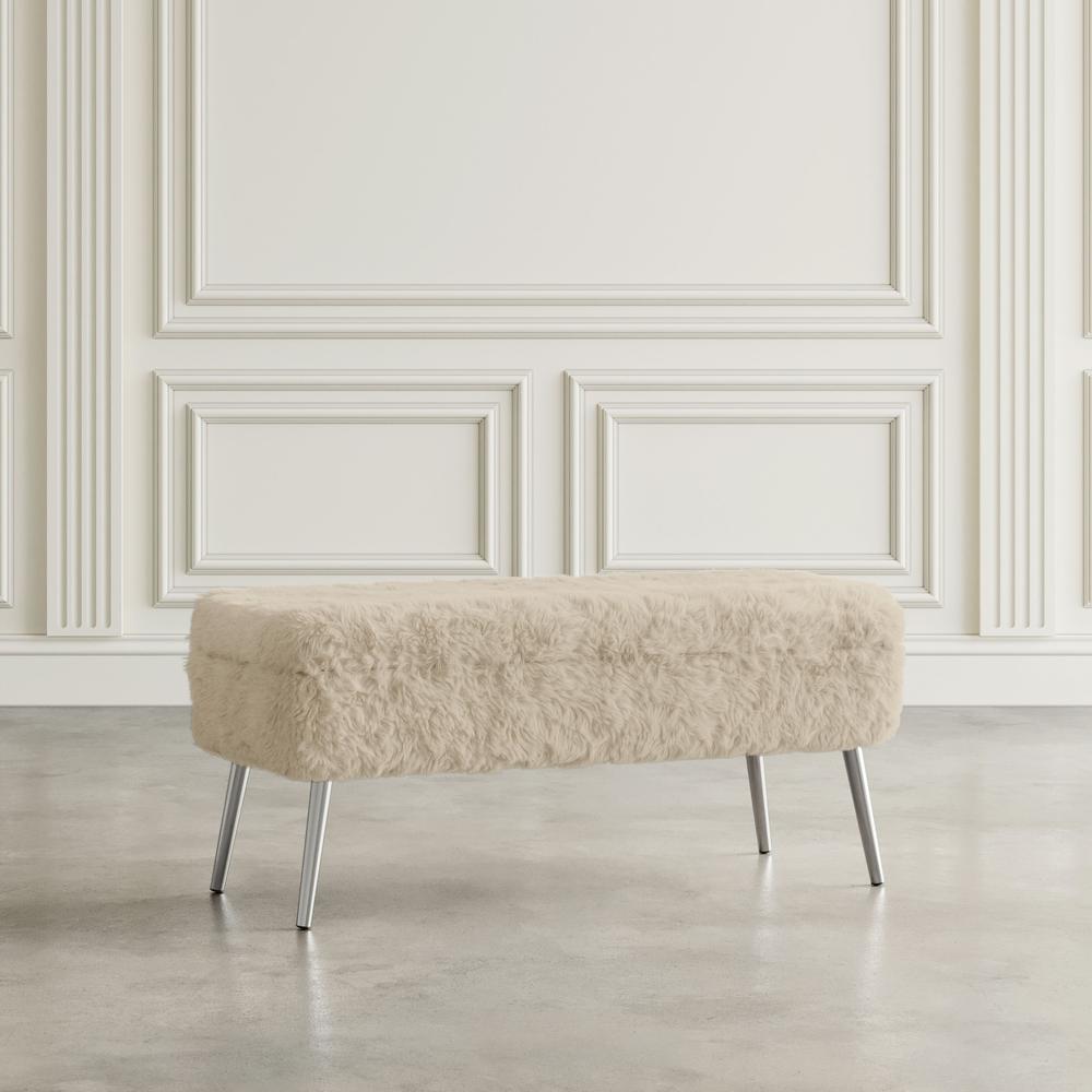 Luxury Plush Faux Fur Upholstered Storage Bench. Picture 11