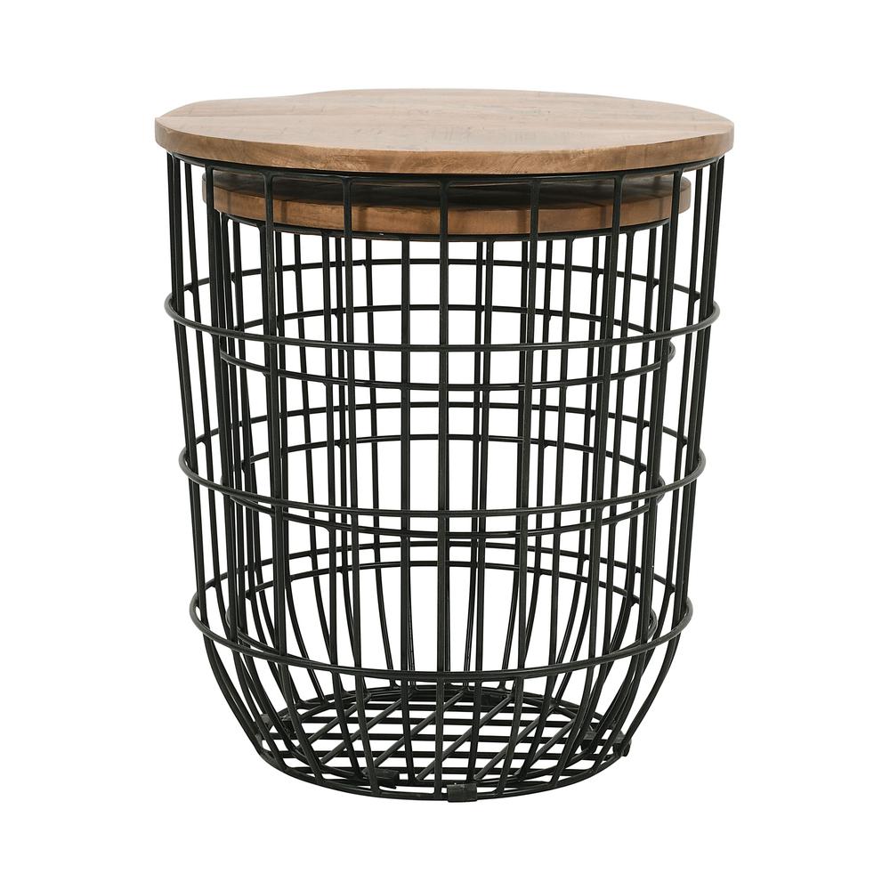 Nested Storage Solid Wood and Metal Basket End Tables (Set of 2). Picture 4