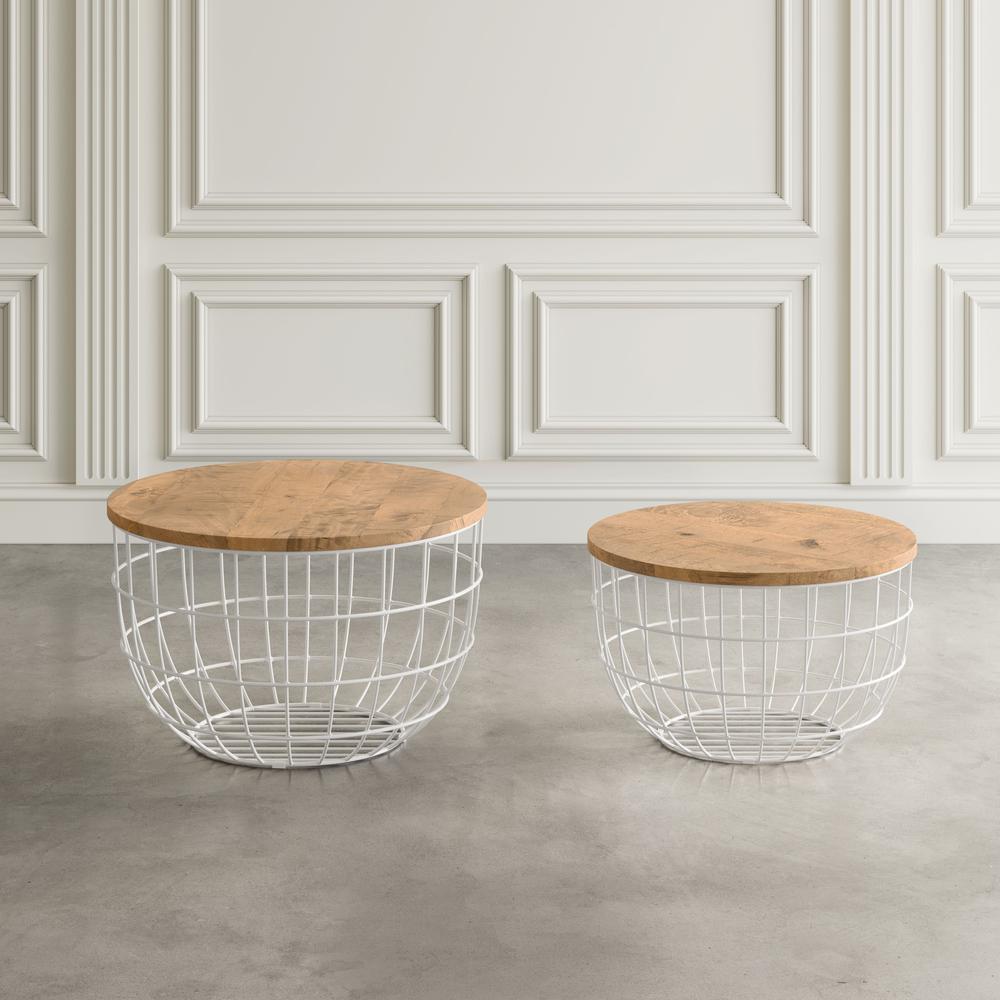 Rondo Nested Storage Solid Wood and Metal Basket Coffee Tables (Set of 2). Picture 10