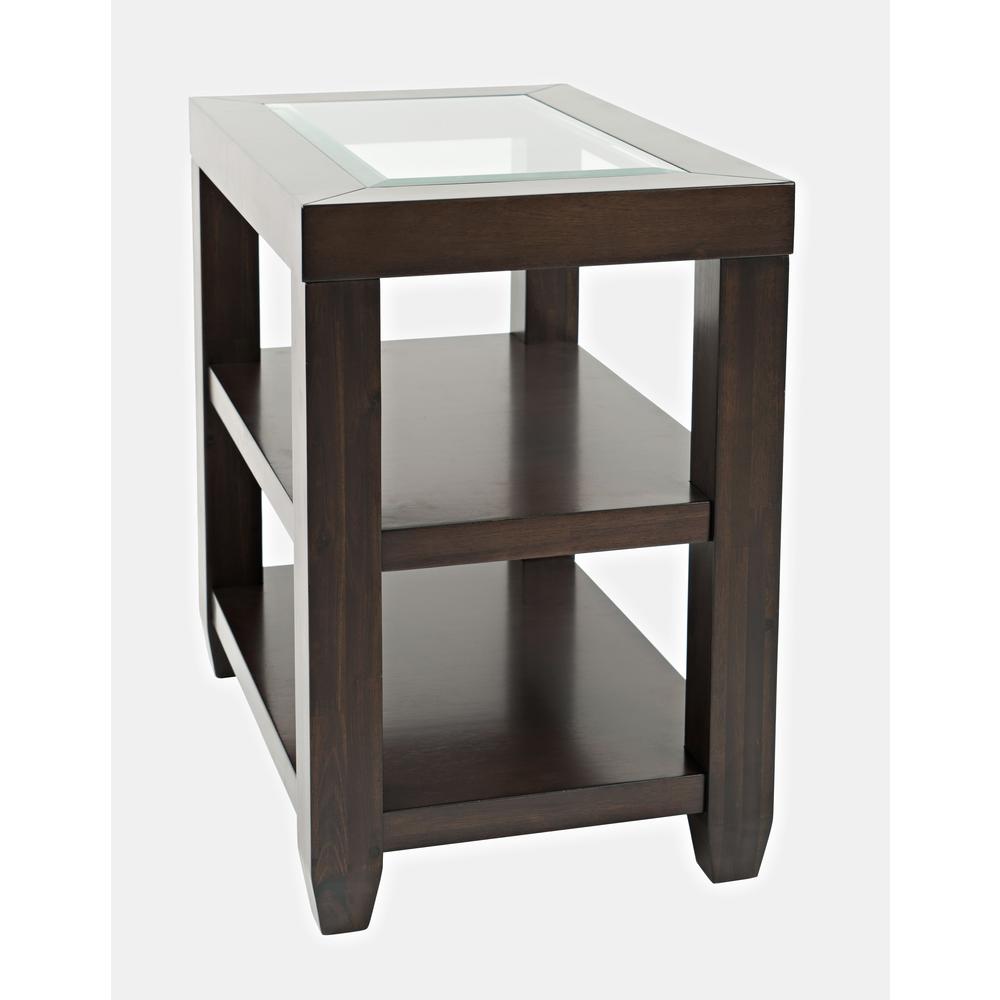 Contemporary Glass Inlay Chair Side End Table with Storage. Picture 3