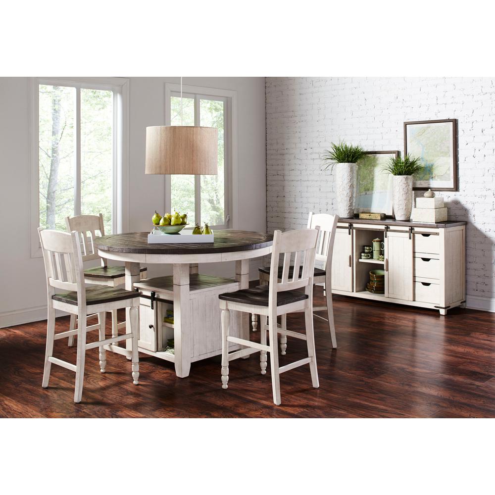 Rustic Farmhouse Five Piece Reclaimed Solid Wood Counter Height Round Dining Set. Picture 12