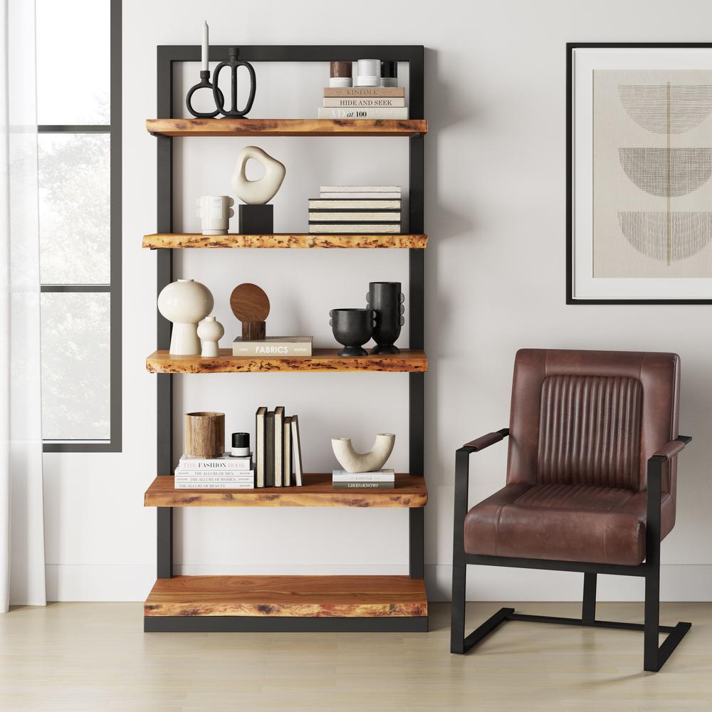 Solid Acacia 5 Shelf Bookcase. Picture 8