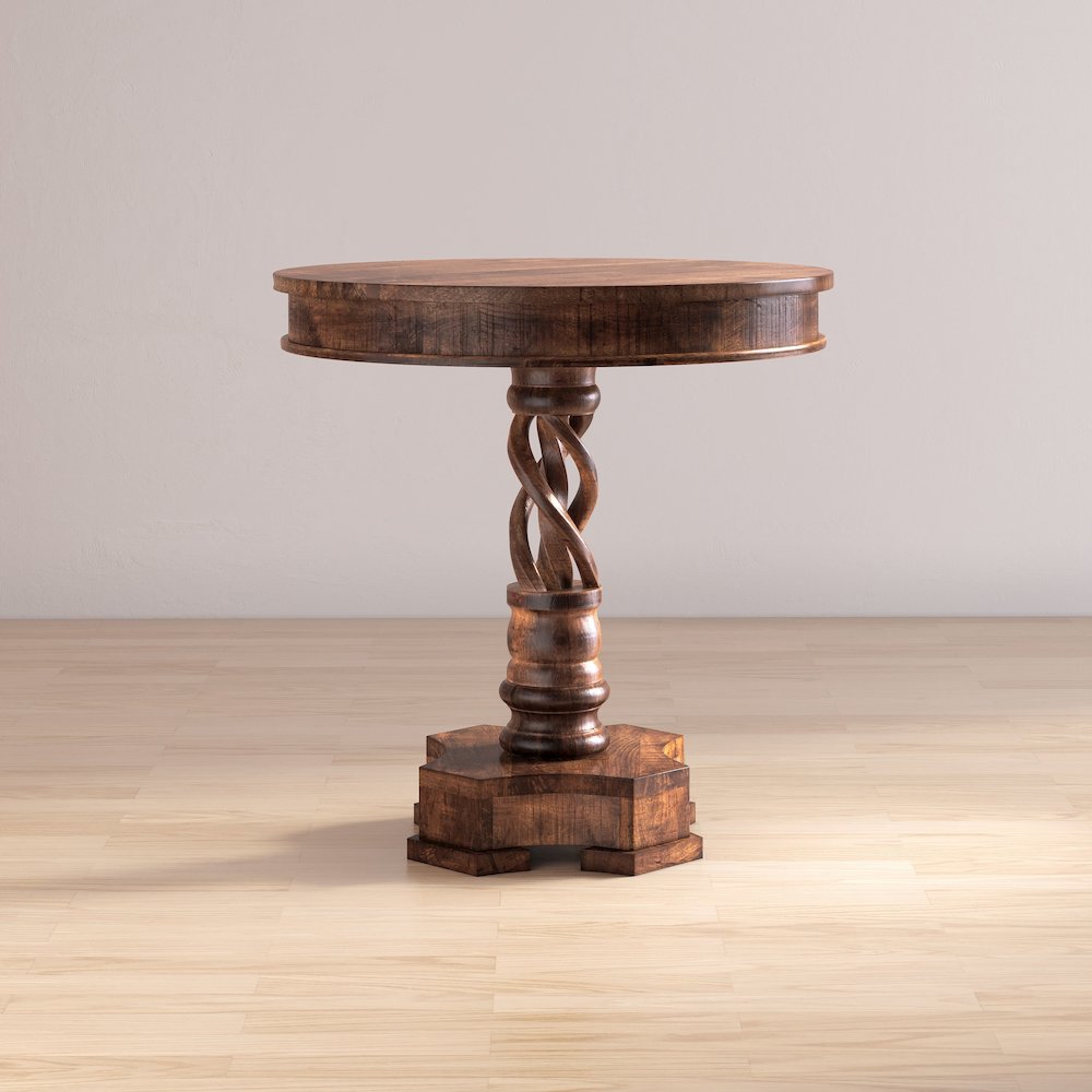 Global Archive Hand Carved Solid Mango Wood Pedestal Table. Picture 11