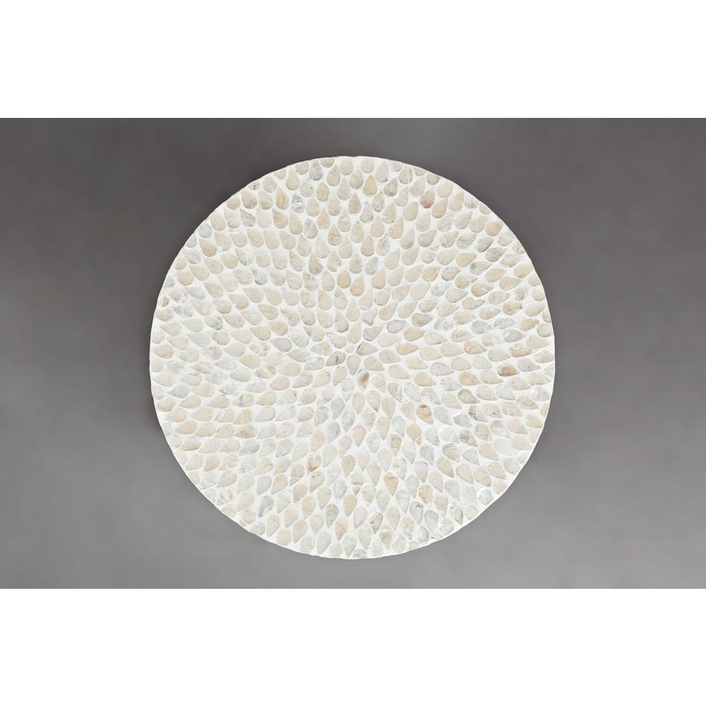 Round Terrazzo Handcrafted Capiz Shell Accent Table. Picture 3