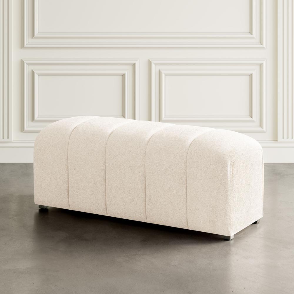 Contemporary Modern Ivory Boucle Upholstered Plush Bench. Picture 8