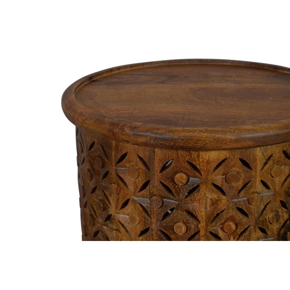 Small Distressed Hardwood Global Drum End Table. Picture 5