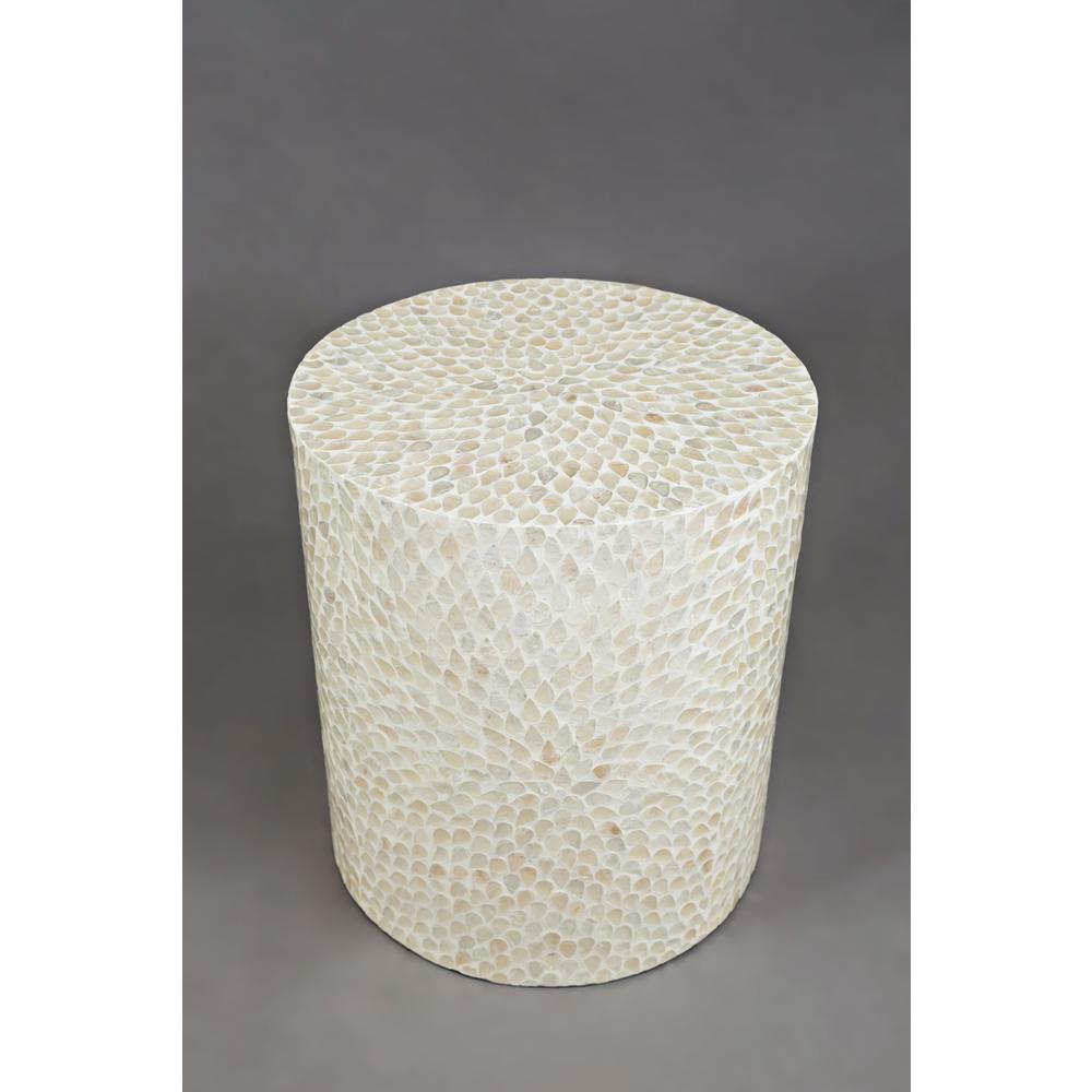 Round Terrazzo Handcrafted Capiz Shell Accent Table. Picture 2