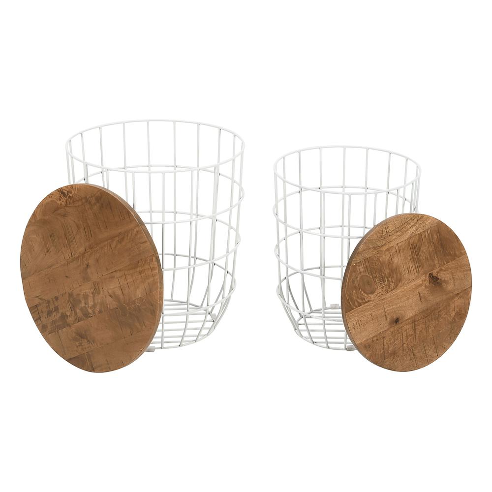 Nested Storage Solid Wood and Metal Basket End Tables (Set of 2). Picture 7