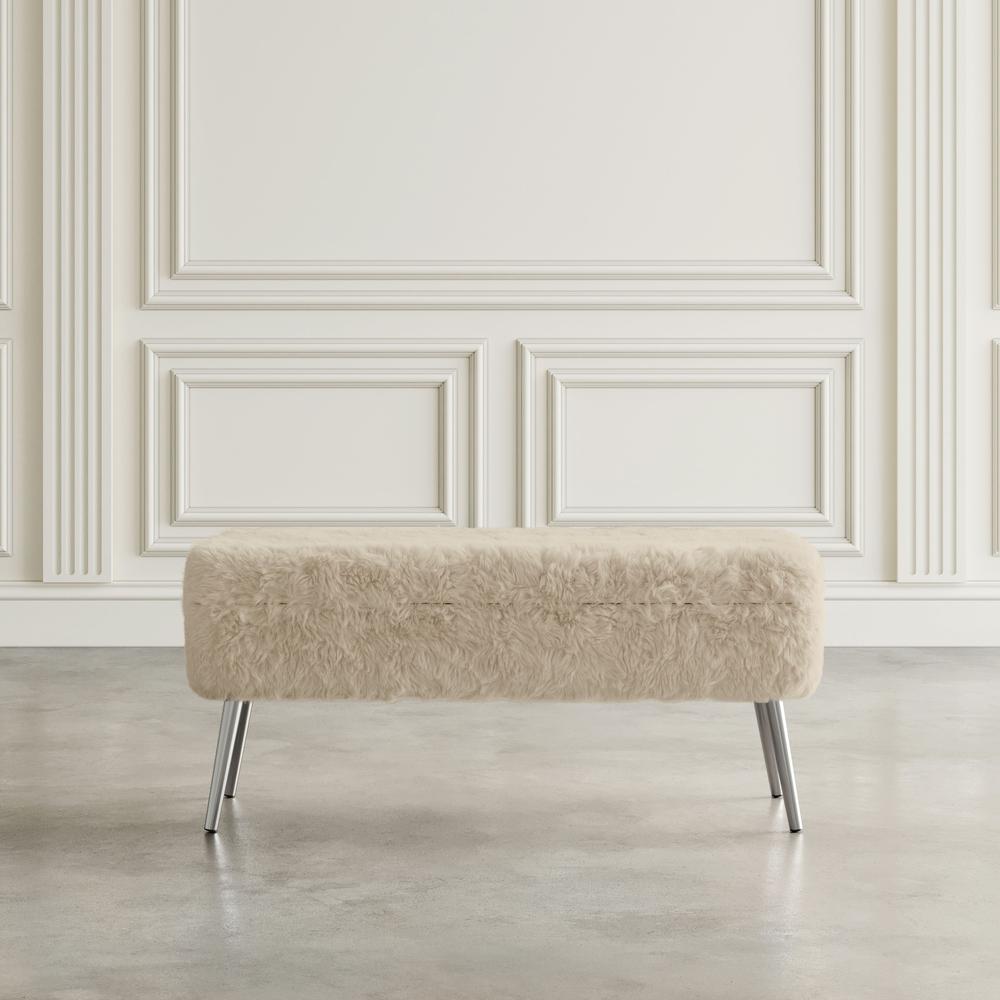 Luxury Plush Faux Fur Upholstered Storage Bench. Picture 10