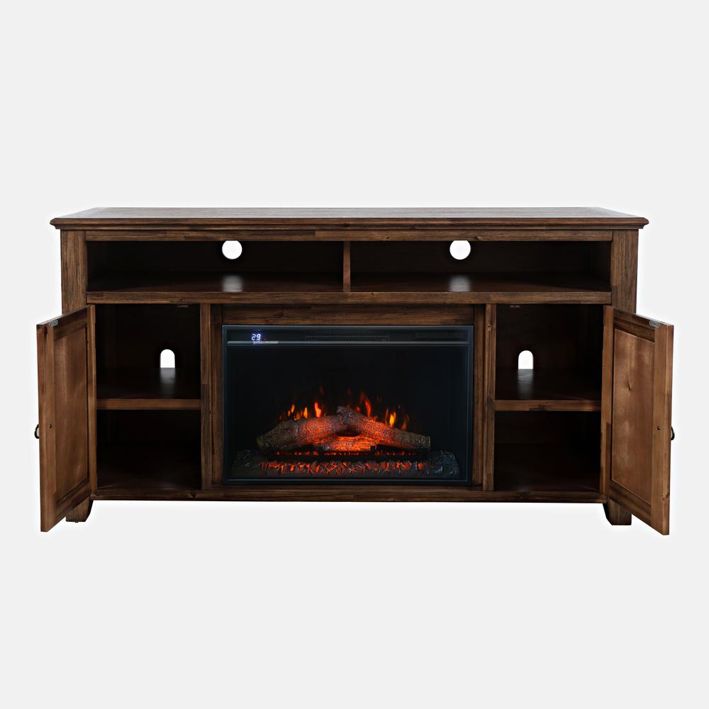 Transitional Rustic 60" Storage Console TV Stand with Electric Fireplace. Picture 6