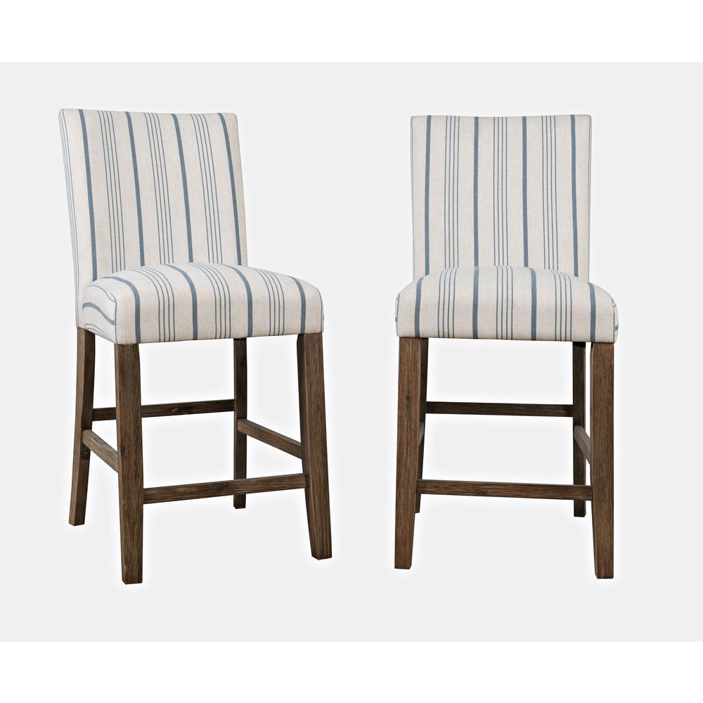 Coastal Wire-Brushed Acacia Upholstered Parsons Barstool (Set of 2). Picture 1