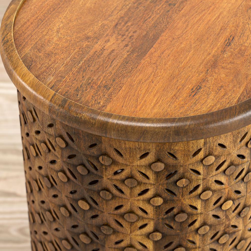 Distressed Hardwood Global Drum End Table. Picture 4
